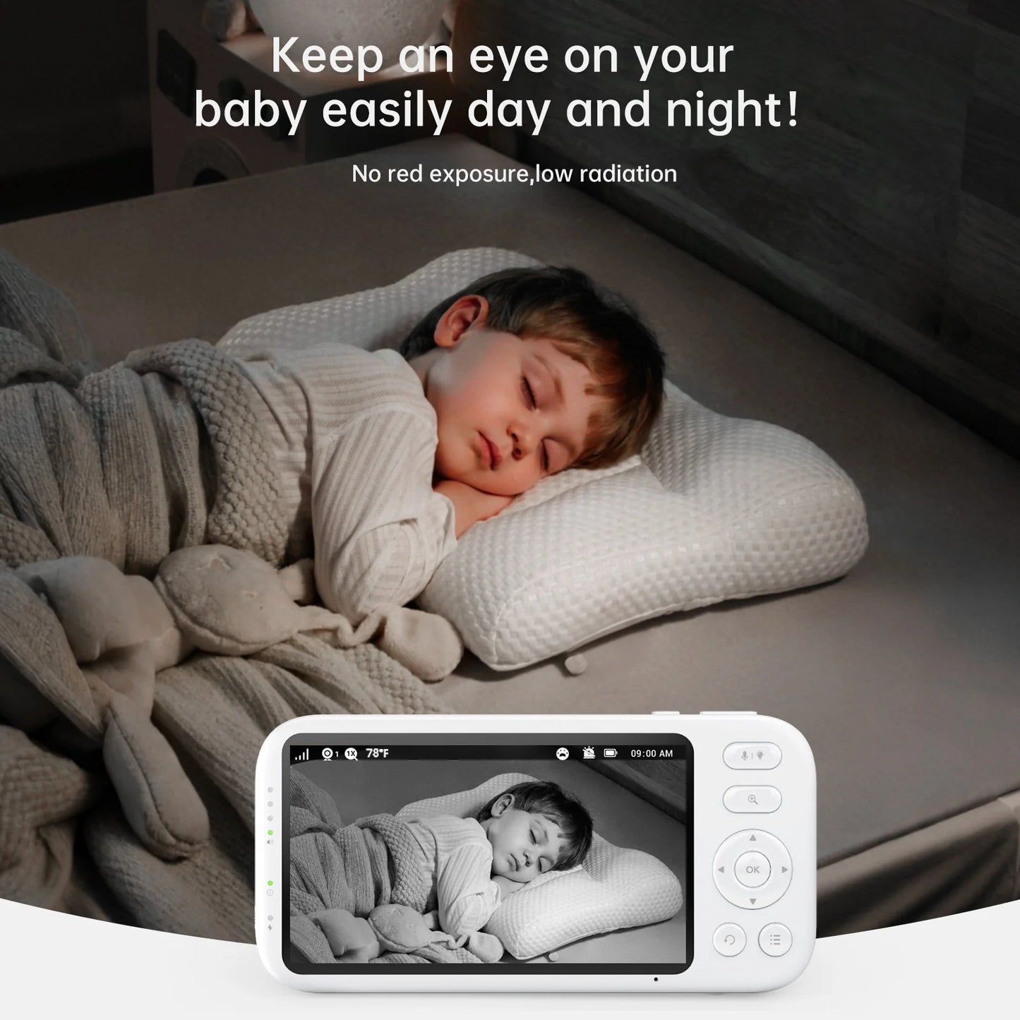 2K Video Baby Monitor, 3000Ft Long Range No Wifi Baby Monitor with 2 Cameras and Audio, 5.5" Split Display, AI Cry Detect, IR Night Vision, 2-Way Audio, 6000Mah