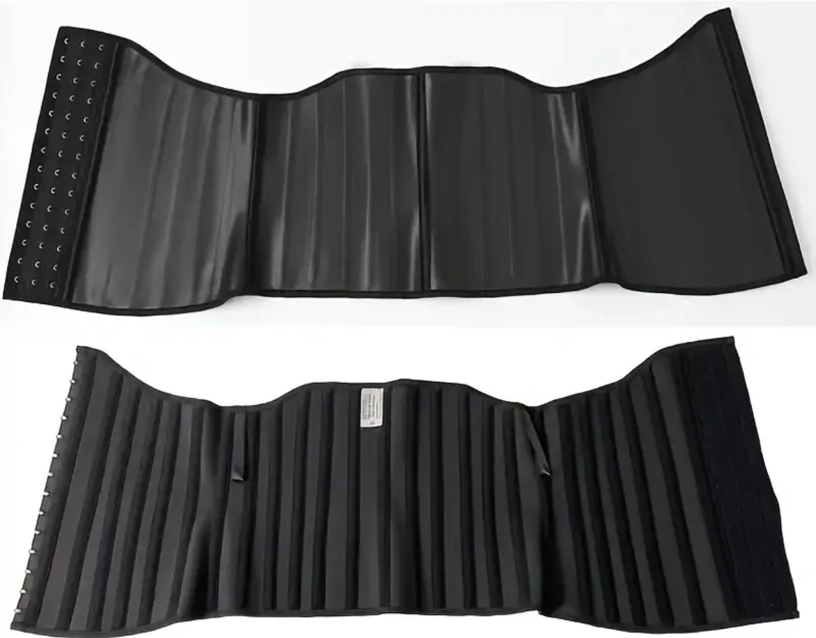 Elegant Black Latex Corset with 25-Bone Support – Slimming Waist Trainer Belt for Women, Adjustable Hook-and-Eye Closure, Polyester Lining, Cinching Belt for Sports & Fashion